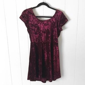 Wet Seal Burgundy Velvet Skater Dress With A Cris Cross Back 👗